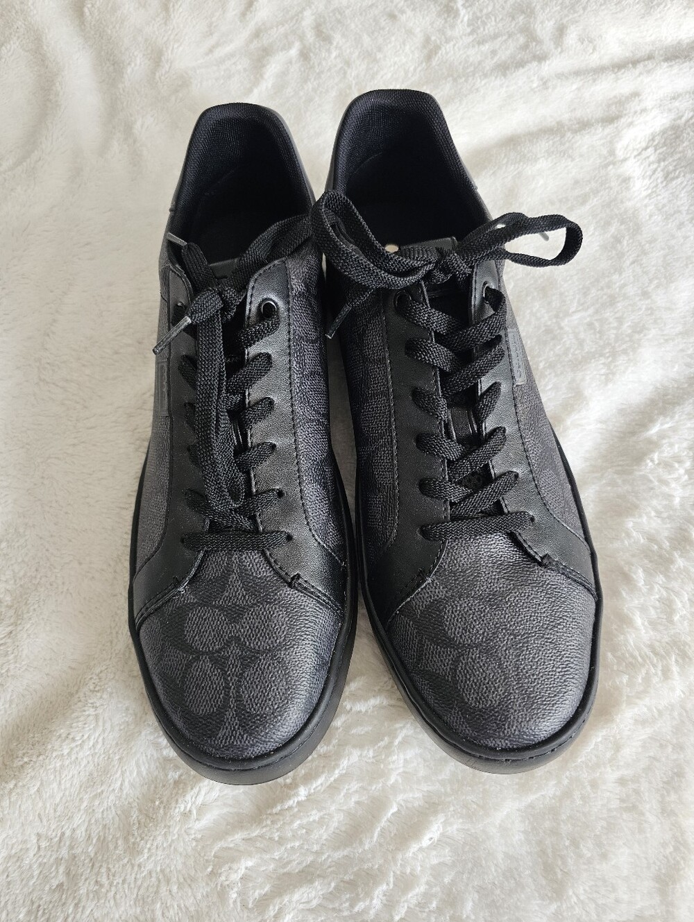 COACH Men's Black Low-Profile Leather-Textured Sneakers. US 11